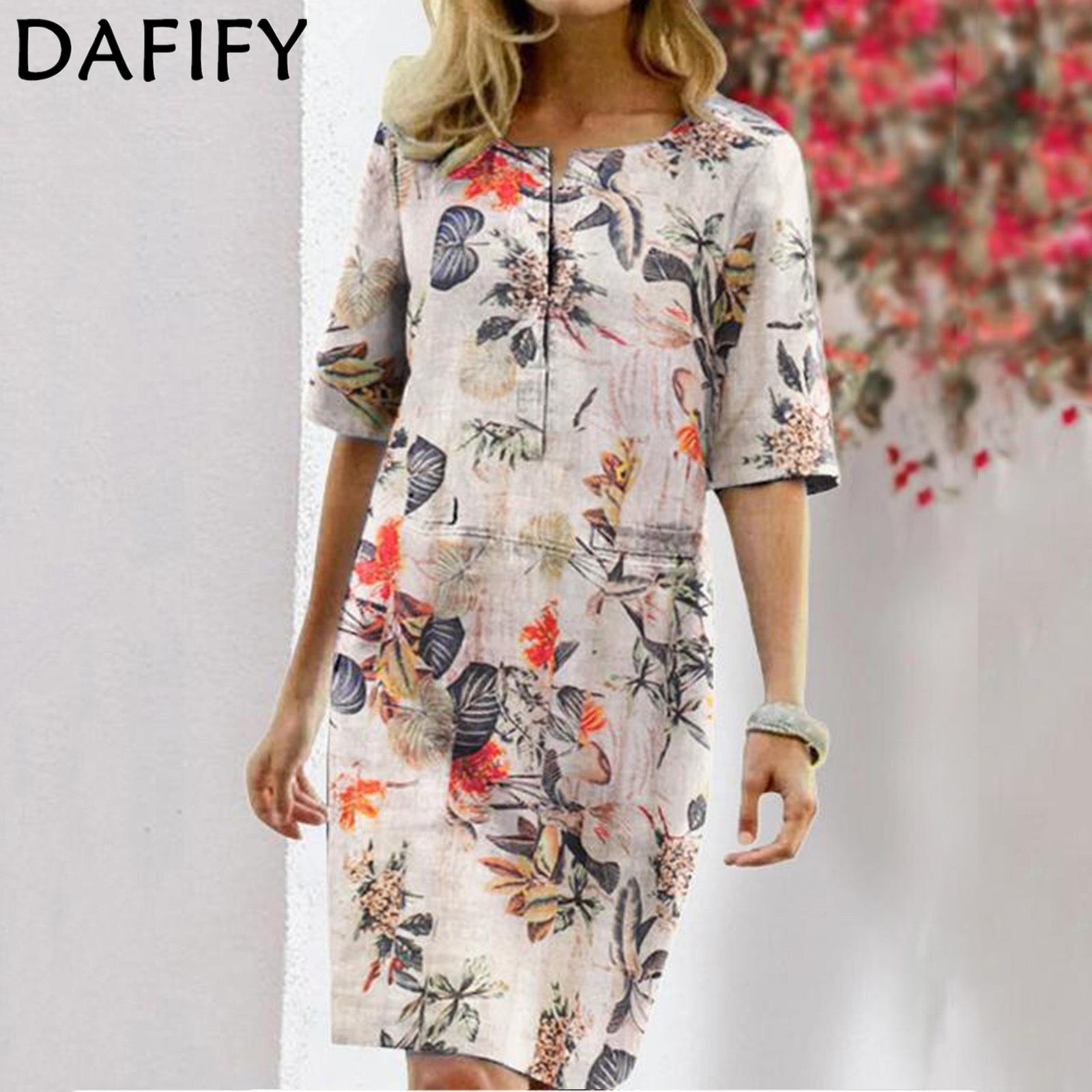 

DAFIFY женские винтажные летние весенние повседневные платья с цветочным узором и рукавами 1/2 и круглым вырезом
