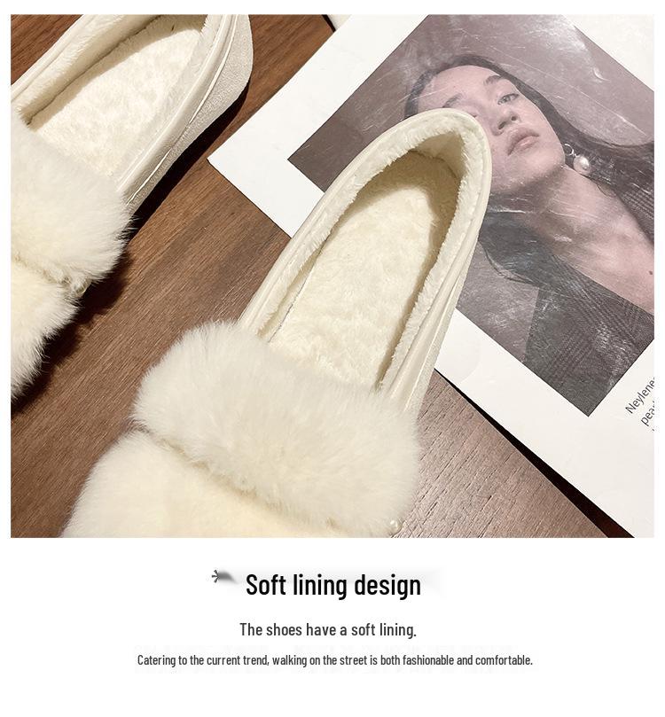 Women's Summer Flat Fur Bean Shoes with Rabbit Hair, Plus Size, Wear Outdoors
