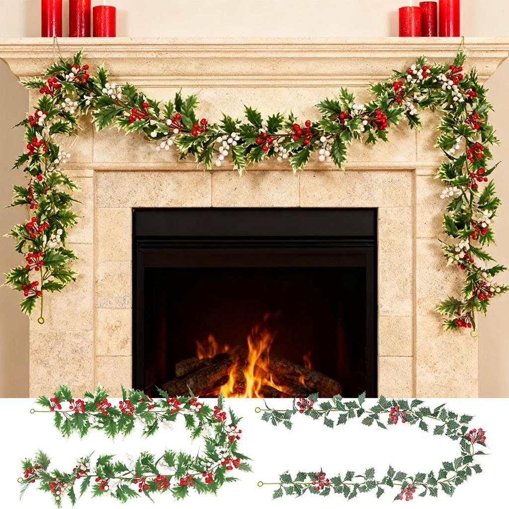 Garland Christmas Decorations Realistic Leaves 69Inch Decorative Vines For Home Living Room Front Door Patio Outdoor Garden Yard