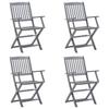 Folding Garden Chairs 4 Pcs with Seat Cushions Solid Acacia Wood