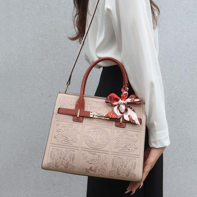 Aidrani Genuine Leather Women's Handbag, Embroidered Craftsmanship, High-quality Cowhide Square Bag