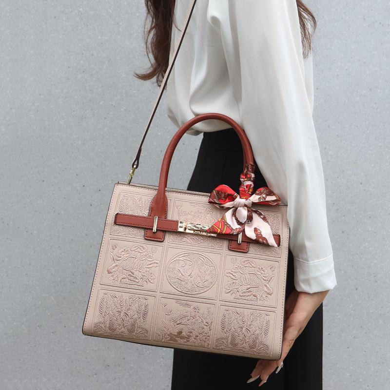 Aidrani Genuine leather women's handbag, embroidered craftsmanship, high-quality cowhide square bag