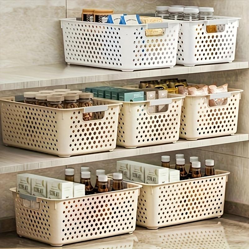 12pcs Stackable Plastic Storage Baskets Organizer with Handles Space-Saving Storage Boxes for Home Organization Shelf Baskets