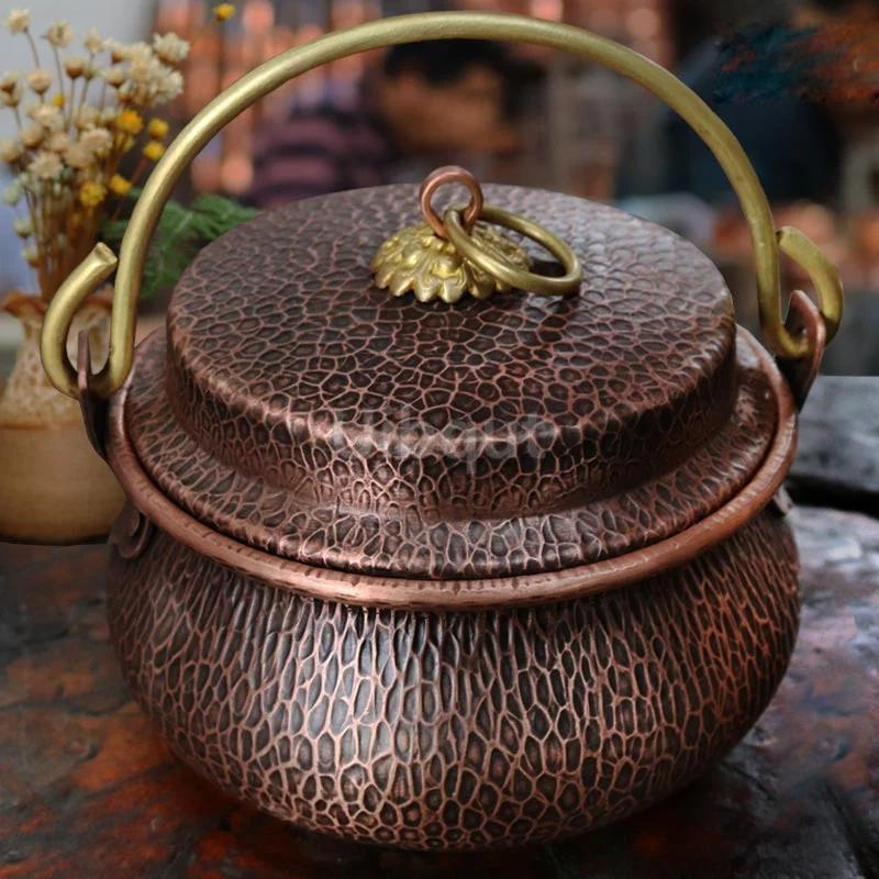Gong pot Manual thickened braised rice porridge and stewed meat hotpot pots for cooking Pure copper vintage soup stew pot