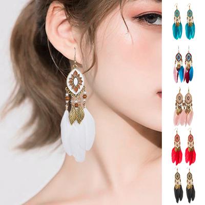 1 Pair Lady Earrings Synthetic Feather Bohemia Creative Tassels Dangle Earrings for Daily Wear