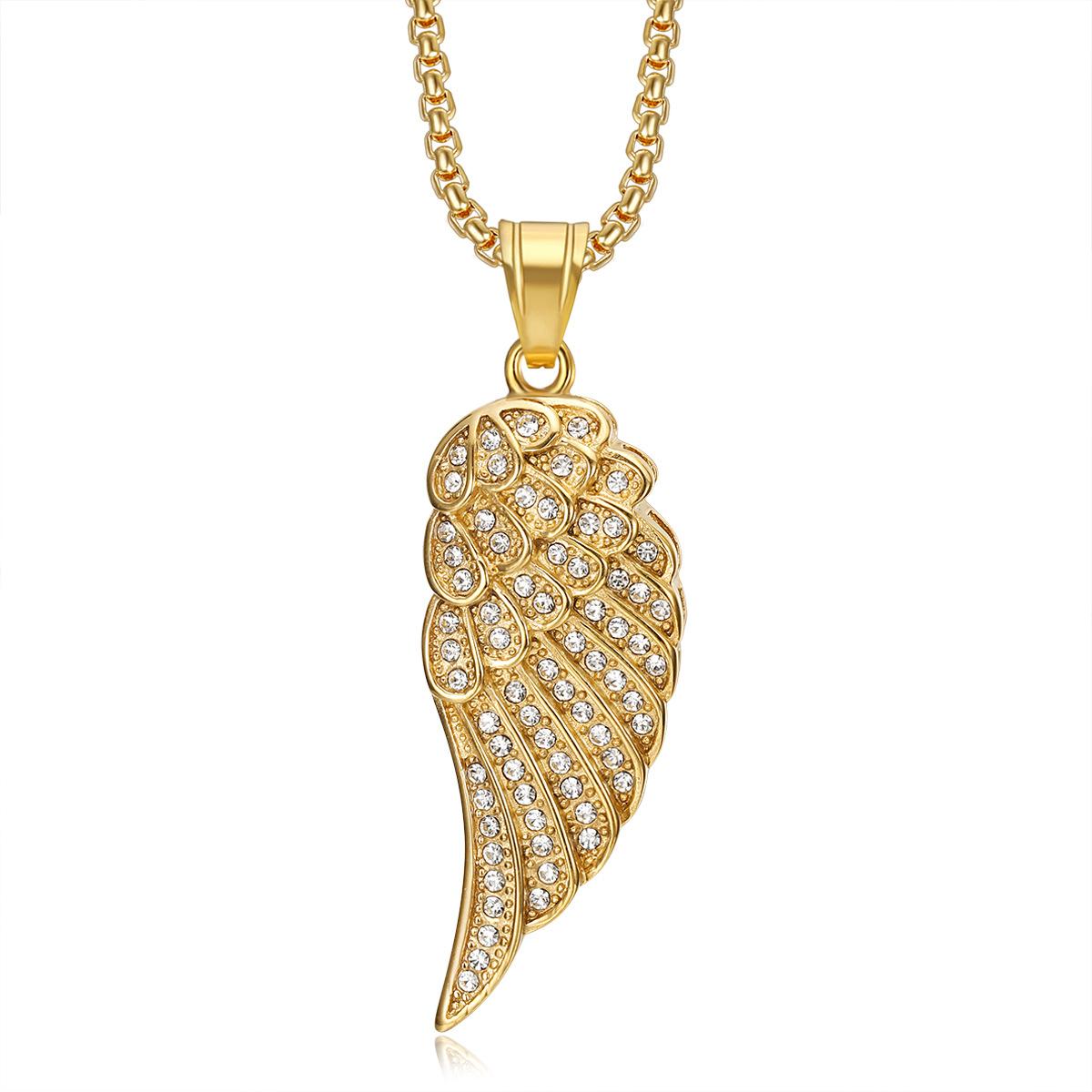 2026 Jewelry Fashion Trend Inlaid Zircon Necklace Men s Exquisite Jewelry Necklace Wings Feather Pendant Necklace 60CM