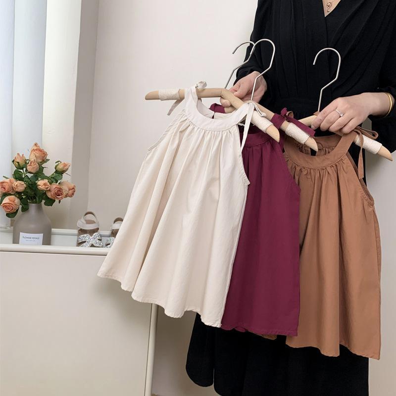 Girls' Summer Dress Camisole Princess Dress Baby's Summer Korean Solid Color Pleated Dress