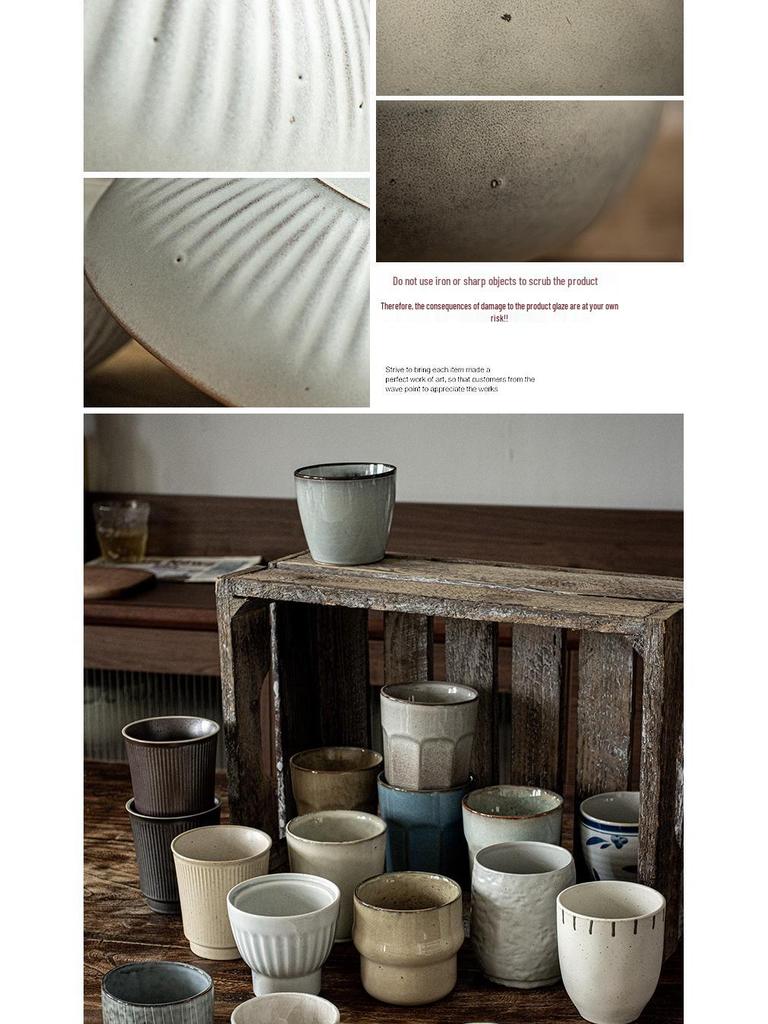 Vintage-Style Ceramic Handleless Teacup Set – Japanese-Inspired Rustic Coffee & Water Cups