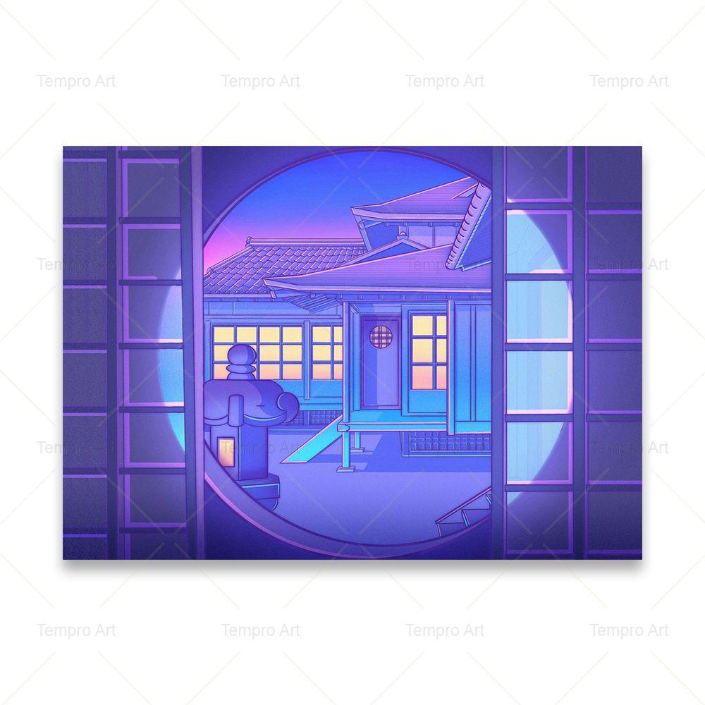 Poster im Vaporwave-Stil, japanische Stadt, Nacht, Straße, Pop, Kyoto, Poster, Leinwand, Gemälde, Wandkunst, Bild, Druck, Kawaii-Zimmer-Heimdekoration
