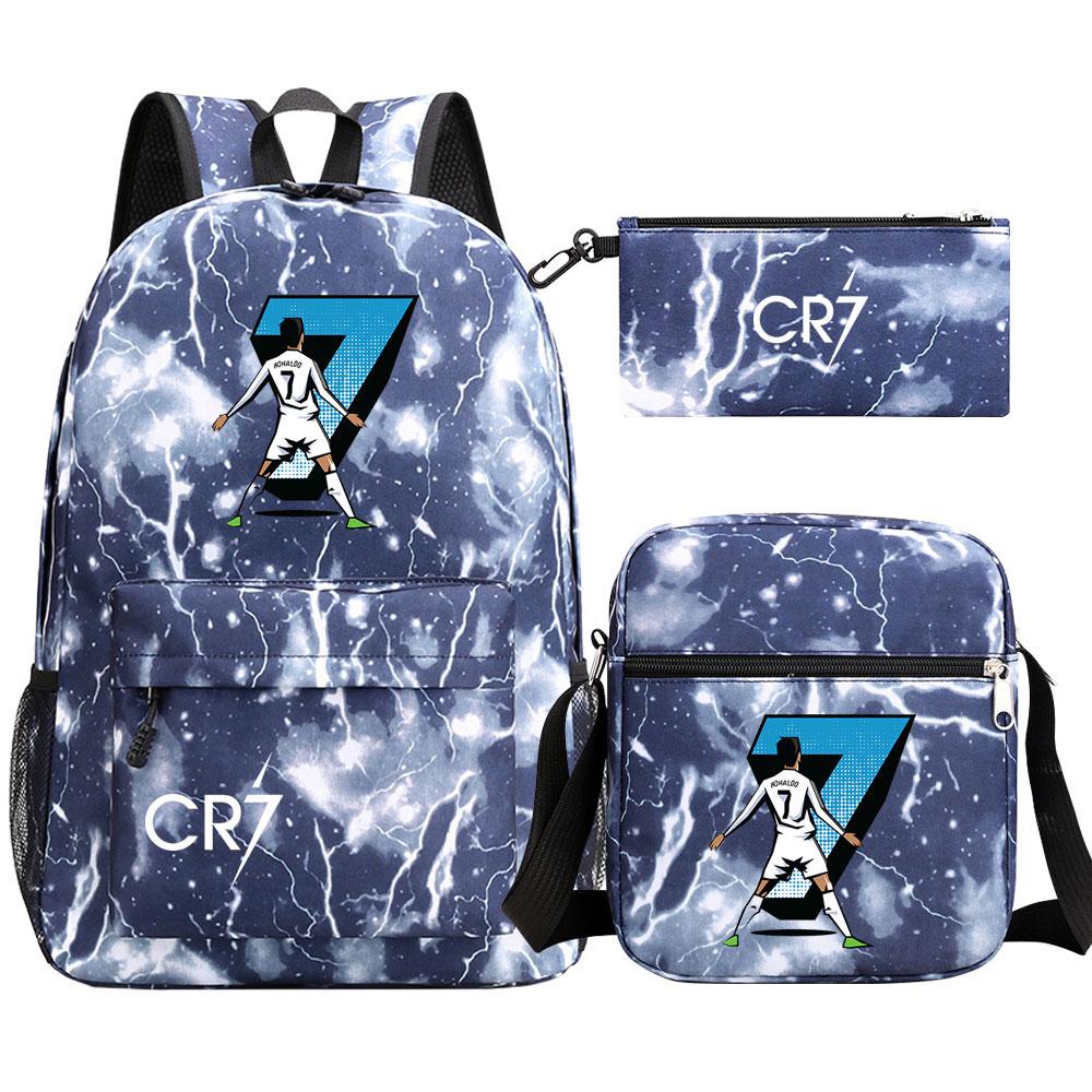 Football Star Cr7 3Pcs Boy Girl Back To School Book Bags, Student Shoulder Bag Pencil Case Backpack, Teenagers Mochila Men Women