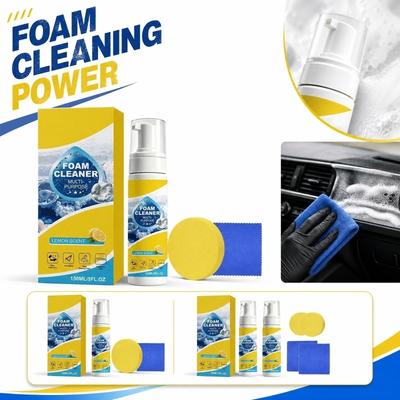 Multi Purpose Foam Cleaner for Car Interior Surfaces 150ml Includes Cleaning Cloth and Sponge for Dashboard Seat and Upholstery Care