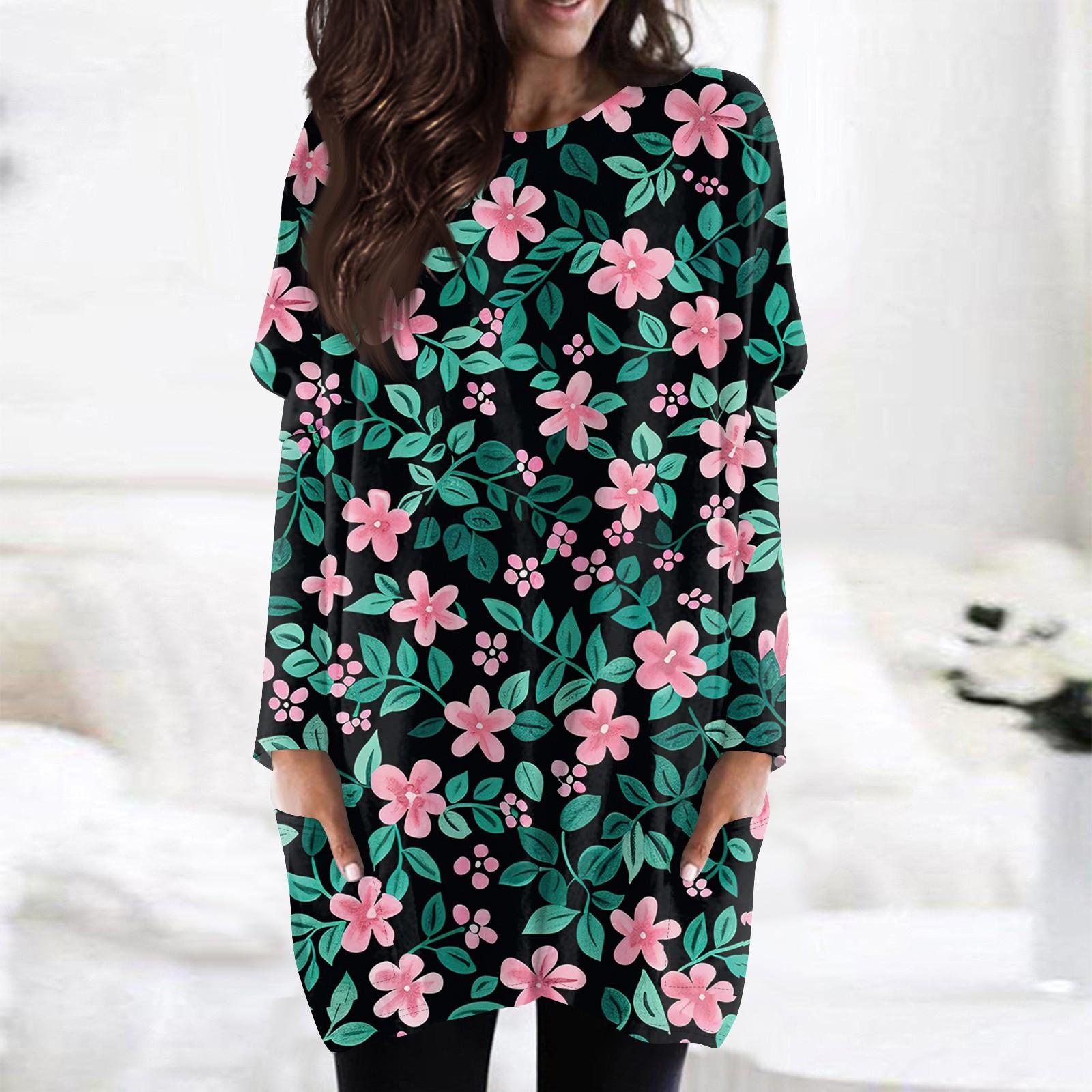 

Женская модная повседневная футболка с длинным рукавом и принтом, круглым вырезом и двойным карманом, топ L зелёный