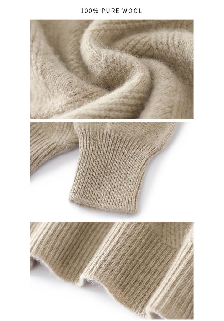 Men's Thick Wool Knit Sweater - Autumn/Winter, Round Neck, Solid Color, Loose Fit, Business Casual.