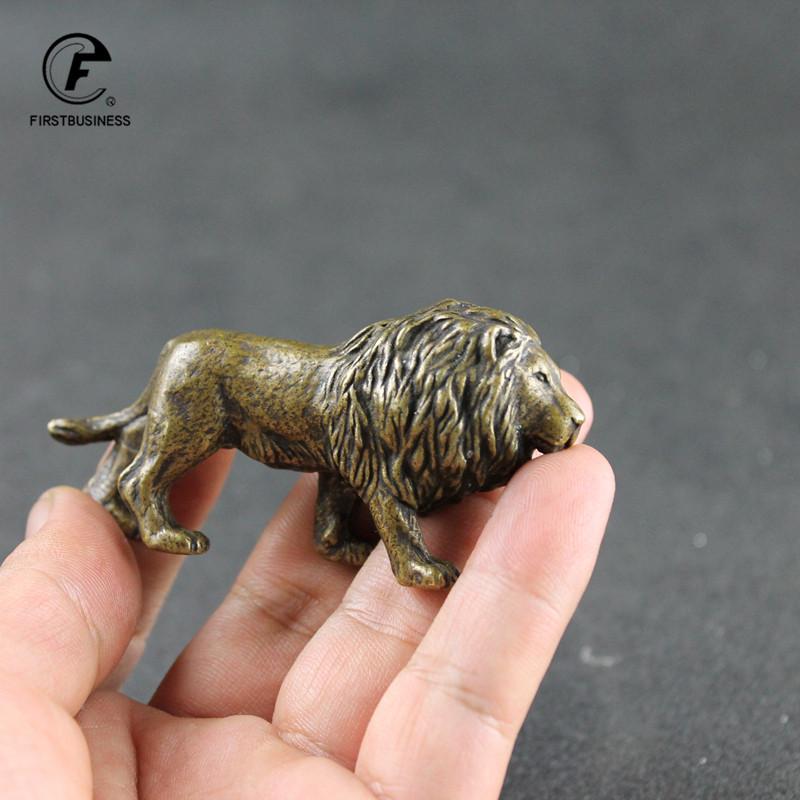 Antique Bronze Male Lion King Statue Small Ornaments Solid Copper Mountain Lions Miniature Figures Brass Sculpture Crafts Decor