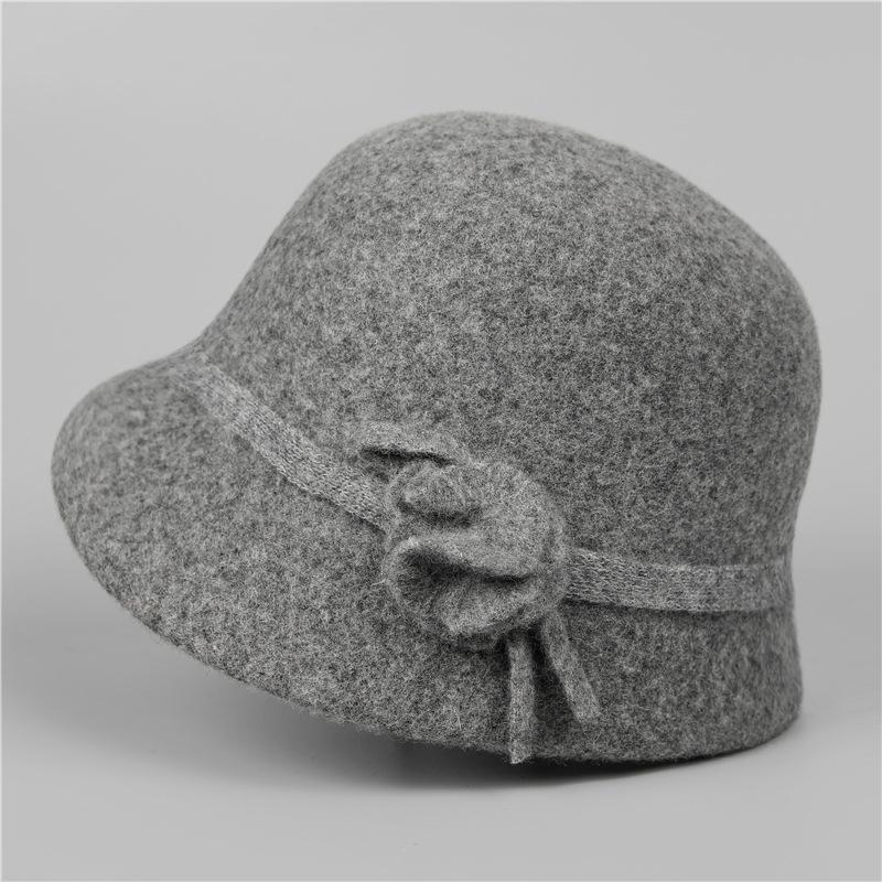 

Простая вязаная шапка с цветком женская осенне-зимняя с высоким чувством универсальная шляпа-ведро шляпа-котелок M（56-58cm） серый