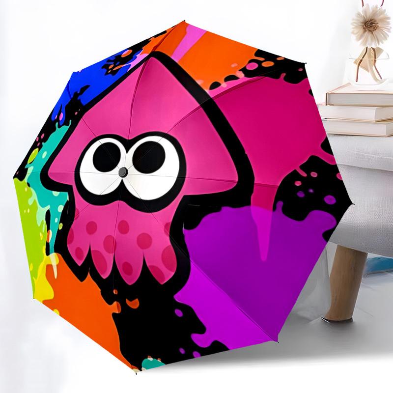 1pc Splatoon Automatic Open/close Folding Portable Cute Umbrella with 8-Rib Structure for Women/Men, All-Season Use A0901155
