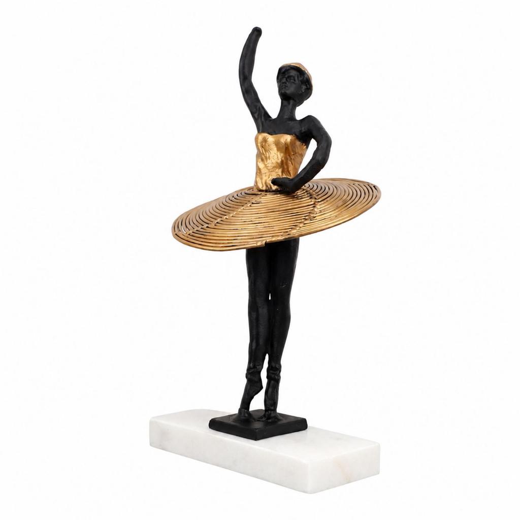 Metal Ballerina Statue with Rectangular Base Golden Dress for Bedroom