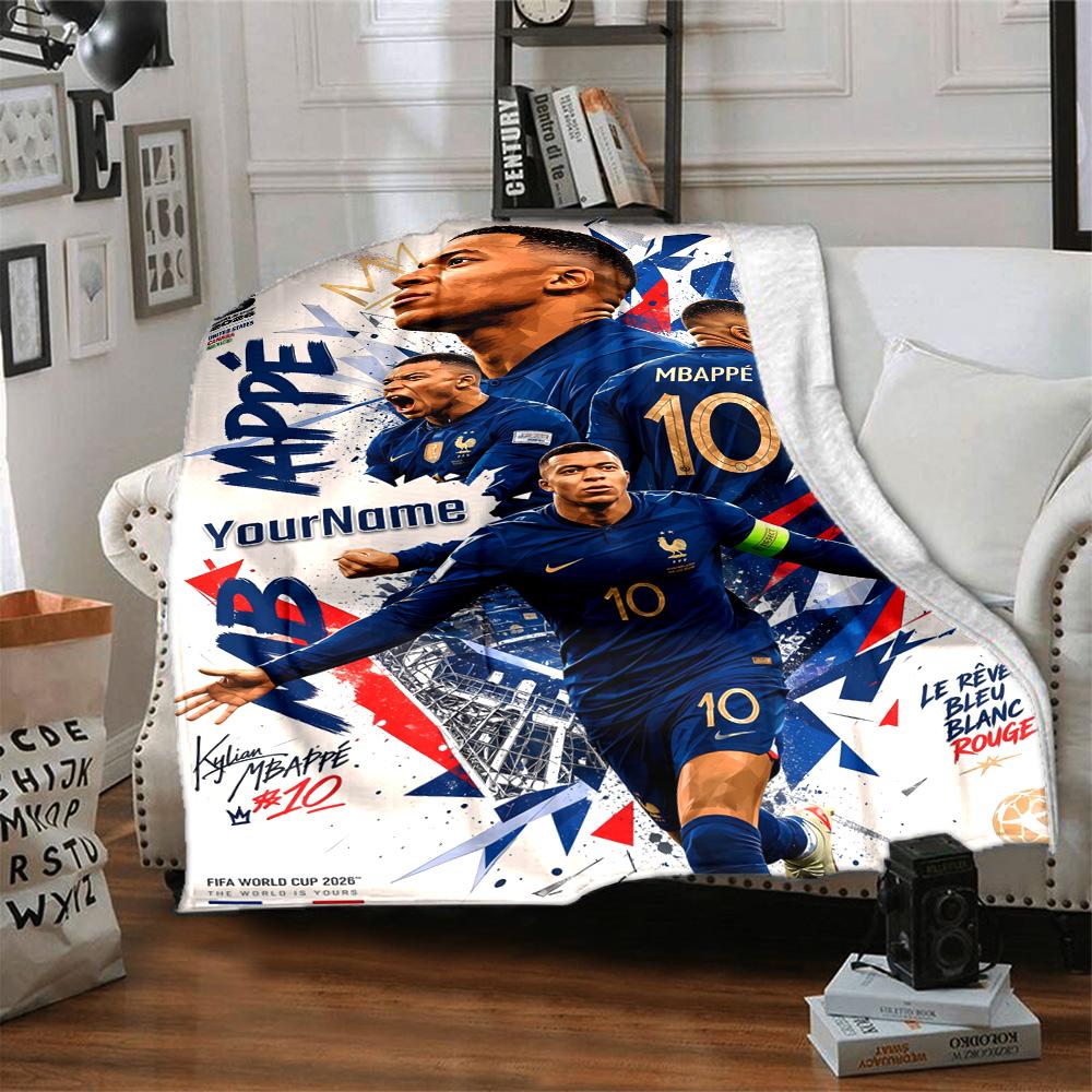 Mbappe Personalized Text Blanket Lightweight Personalized Blanket Warmthful Decor Great for Couch Livingroom Bedding Living Room