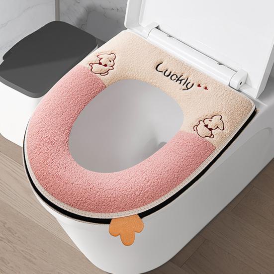 Toilet Seat Cover Thickened Soft Lucky Cartoon Rabbit Zipper Closure Waterproof Four Seasons Universal Bathroom Toilet Bowl Warmer Cushion Pad KTY