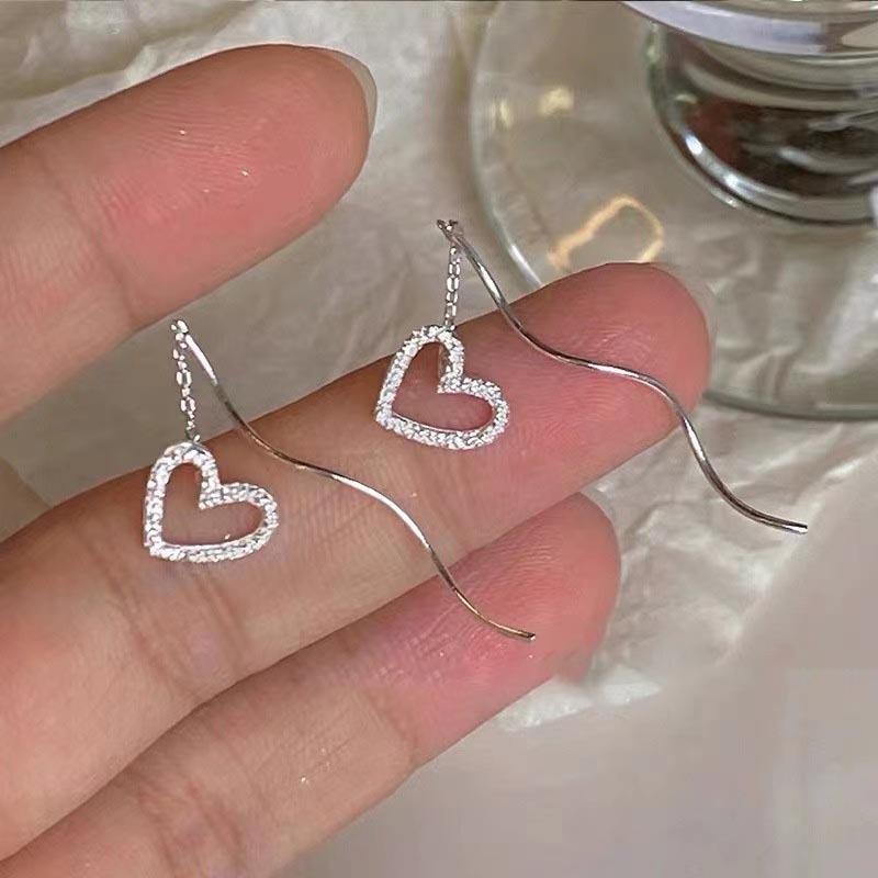 Hangende Oorlijn Lange Hangende Oorbellen voor Vrouwen Roségoud Kleur Zirkonia Kristal Piercing Inrijgoorbel Ooraccessoires Sieraden