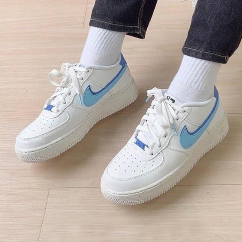 New Nike Air Force 1 Low 82 Double Swoosh White Medium Blue GS DQ0359-100