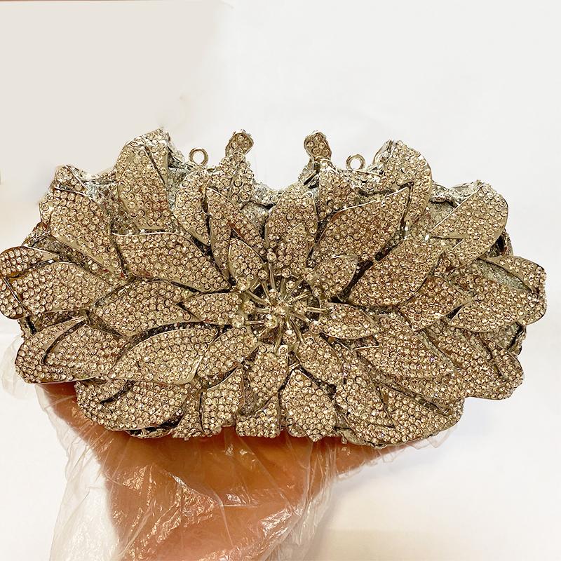 

WHTUOHENG Gold/ White Clear Green Crystal Women Evening Clutch Diamond Party Purse Formal FlowerRhinestone Purses And Handbags 20cmX10.5cmX4.5cm серебряный