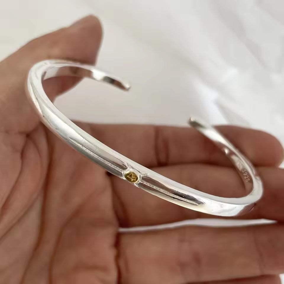 PANJBJ 925 Sterling Silver Irregular Geometry Texture Bangle Bracelet for Women Girl Minimalism Jewelry Gift Dropshipping
