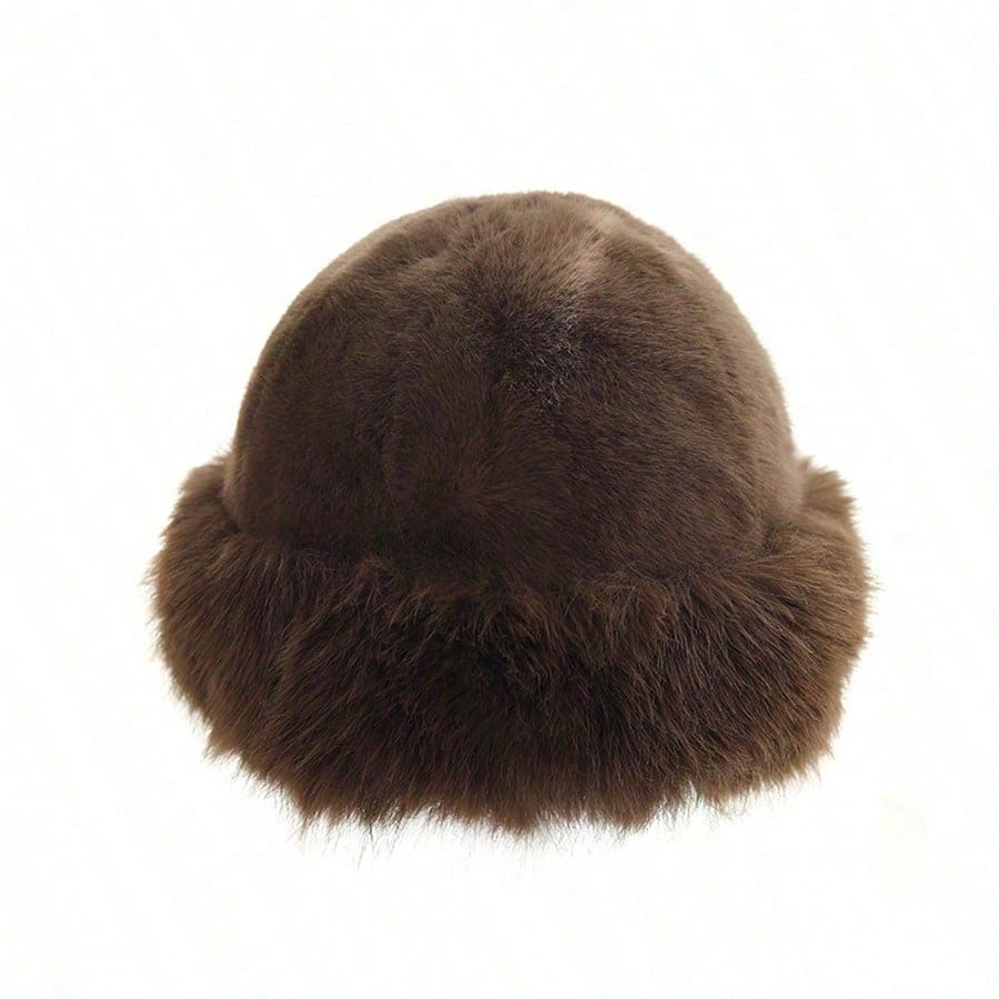 1pc Women's Winter Plush Bucket Hat, Women's Fashionable Thick Hat, Winter Warm Hat, Can Be Paired With Wool Coat, Winter Clothing Winter Outfits
