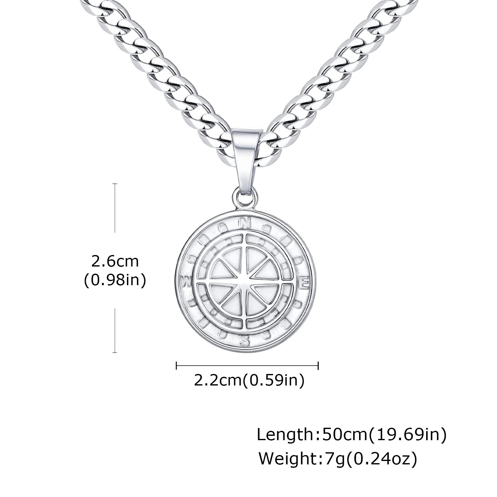 

Vintage Stainless Steel Compass Pendant Necklace for Men, Gold Silver Color Round Coin Design Necklace, Rock Hiphop Jewelry серебряный
