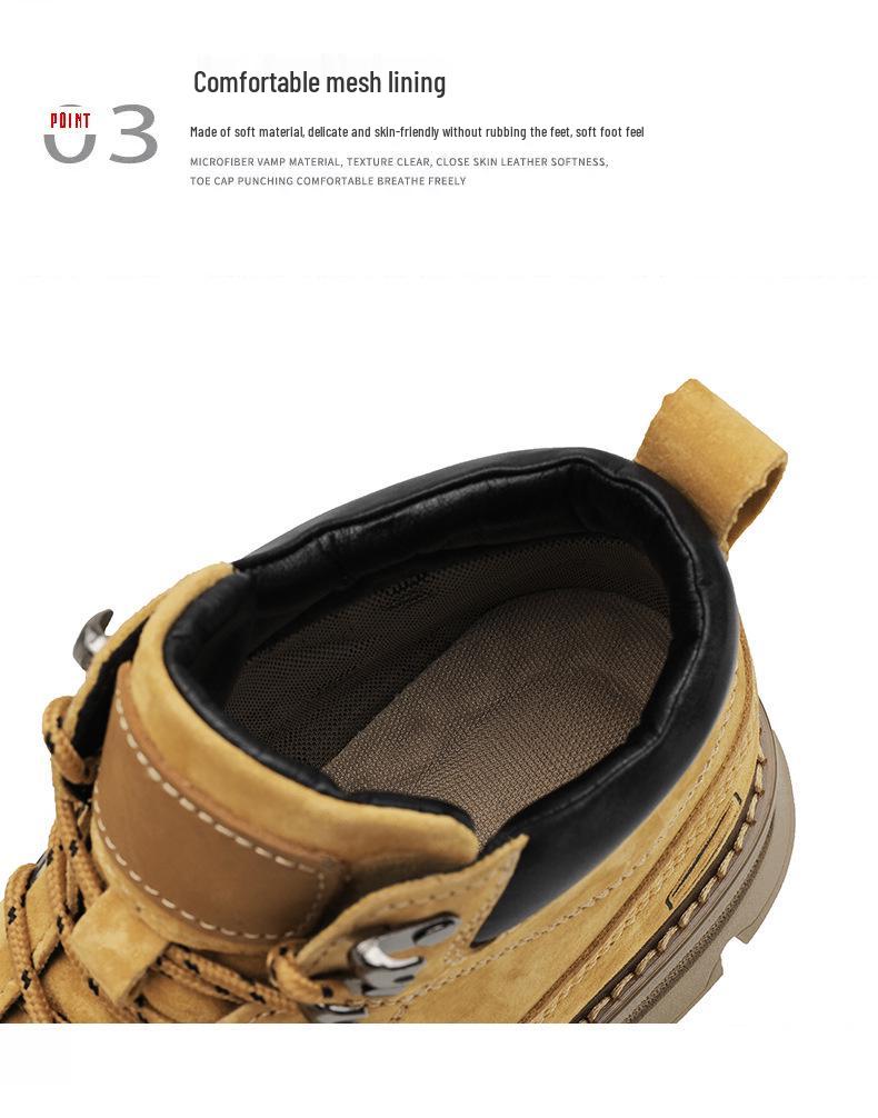 Oryginalna Skóra Żółte Retro Męskie Buty Martin na Grubej Podeszwie - 2025 Wysokie Buty Robocze