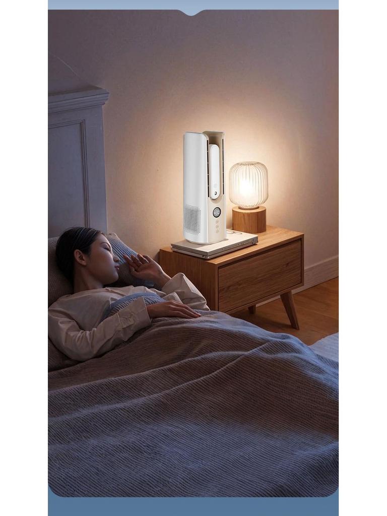 Double Turbine Leafless Fan & Humidifier: Mini Dual Tower, High Wind, USB-Powered, Humidifying Spray