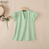 ZANZEA Women Casual V-Neck Ruffles Short Sleeve Elegant Blouse