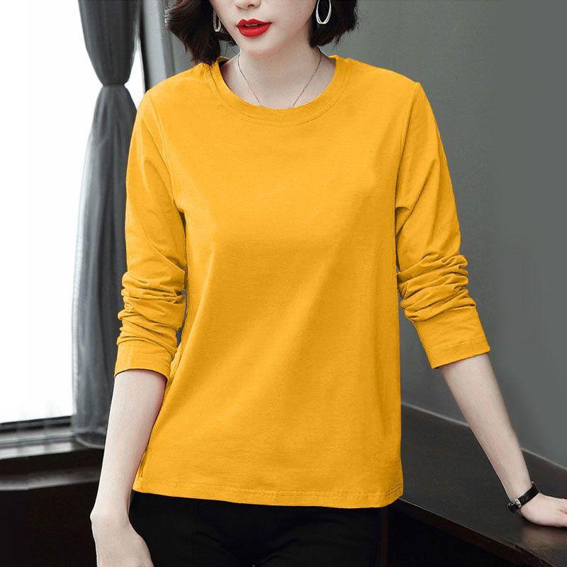 

Cotton Long-sleeved T-shirt for Ladies in Autumn and Winter, A Large-sized, Chubby Girl Middle-aged Base Layer Top 3XL