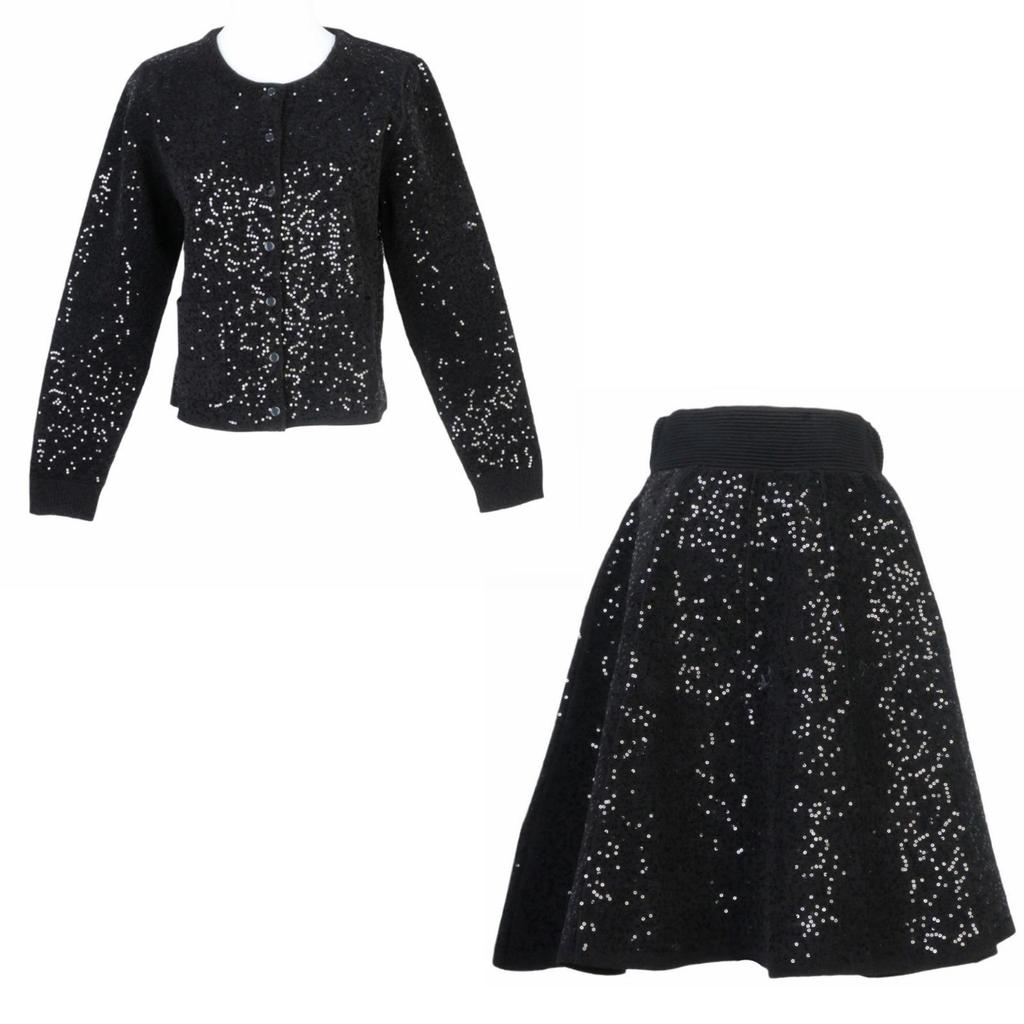 French S-Style Sequin Knit Cardigan & Midi Skirt Set – Autumn/Winter Collection