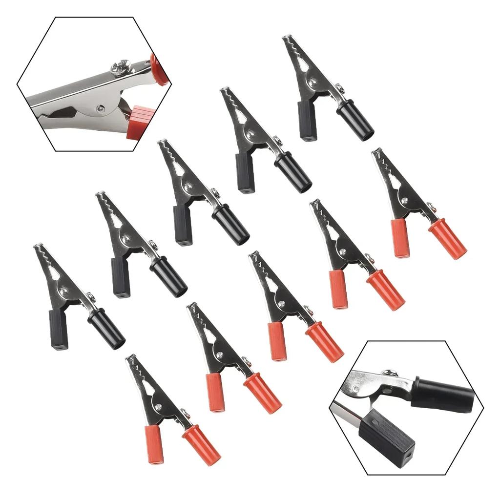 Set of 10 Insulated Electrical Crocodile Clips with 5 Amp Capacity and Screw Holes for Secure Wiring and Testing Applications