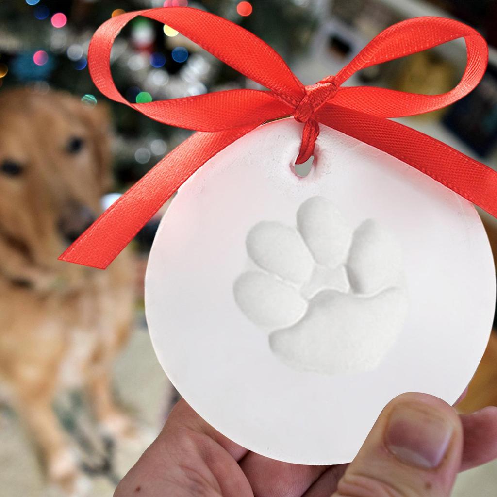 Clay Keepsake Dog Pawprint Ornament Kit Air-Dry Hand & Footprint Kit Decoration For Cats And Dogs Footprint Memorial Impression