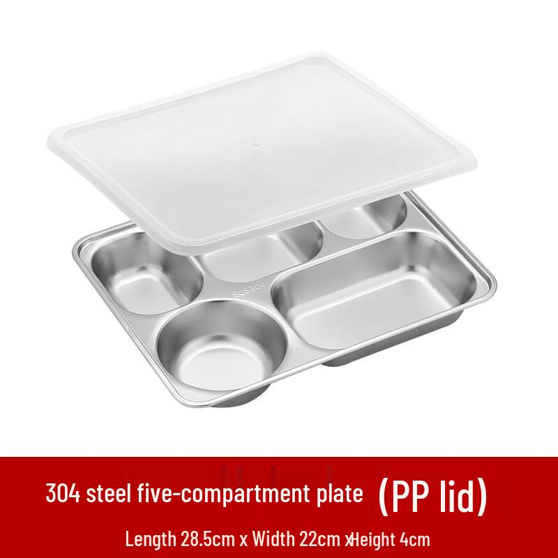 

304 Stainless Steel Divided Meal Tray with PP Lid