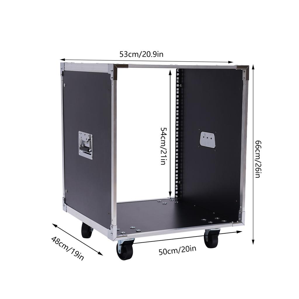 12U Portable Rolling Rack, 100kg Load Mobile Equipment Stand with Wheels for Studio/Audio/Network, Black MDF Cabinet