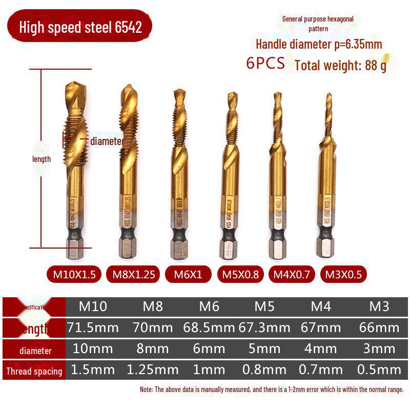 Titanium-Plated Spiral Machine Taps, High-Speed Steel, Chamfering Integrated, 6542 Series