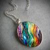 Fantasy Wave Pattern Glass Pendant Necklace With Chain For Fashion Enthusiasts