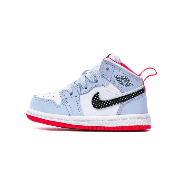 

Jordan Air Jordan 1 Slip Resistant Cushioning Low top Toddler Shoes Polka Dot, White/Blue Infant And Toddler 644507-400 5C