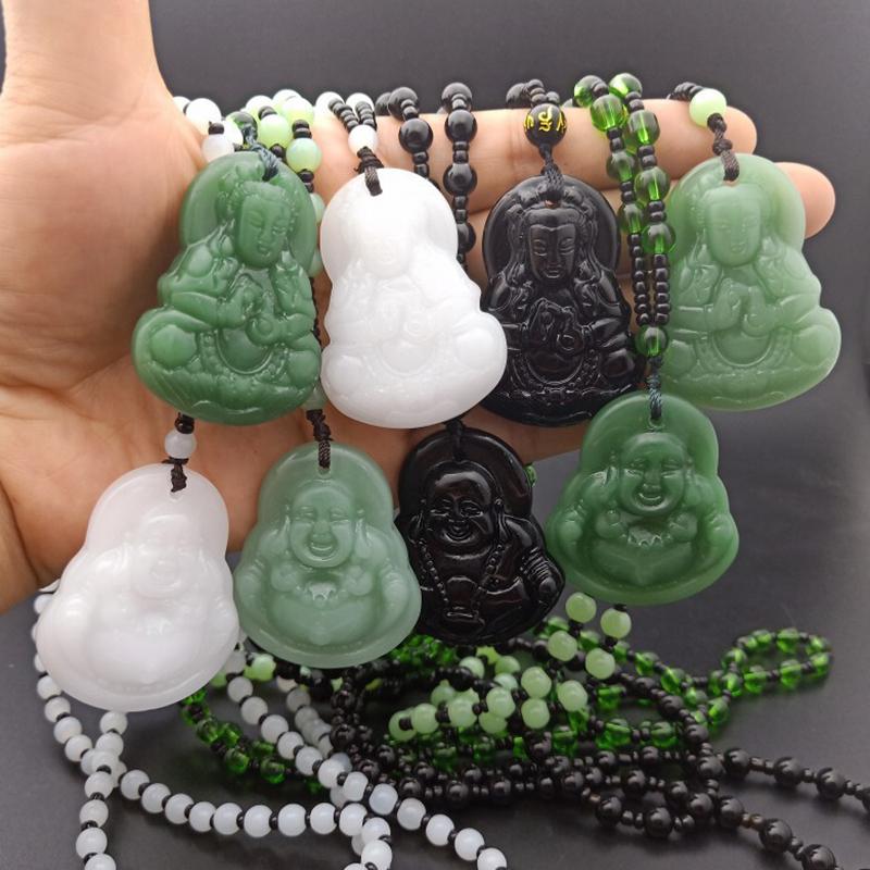 Classic Natural Chinese Buddha Pendant Jade Necklace Fashion Charm Jewelry Carved Blessing Lucky Amulet Gifts For Women Men