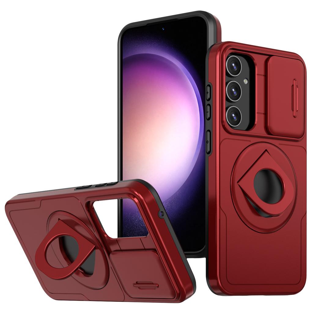 For Samsung Galaxy S23 FE Magnetic Phone Case PC+TPU Cover with Slide Lens Window