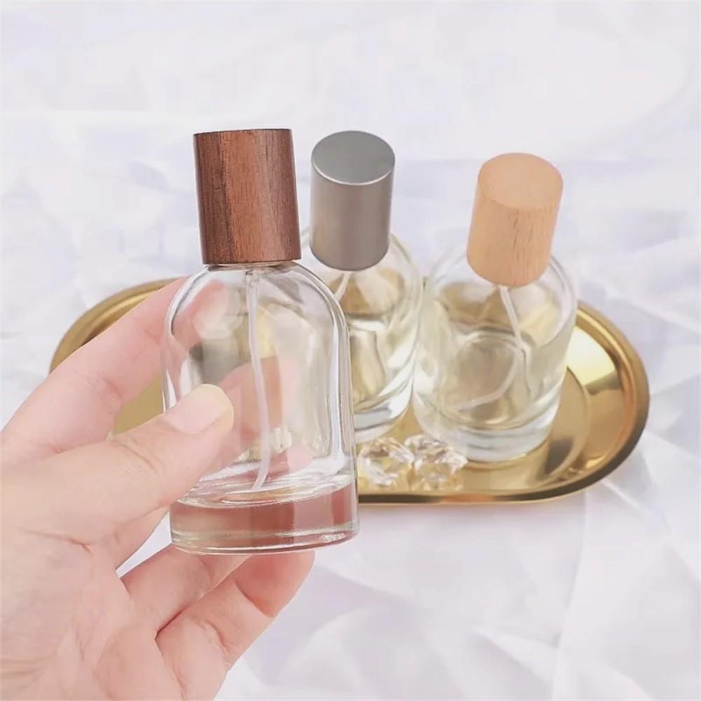 30ML-100ML Glass Perfume Bottle Spray Bottle Wood Cap Fine Mist Sub-bottle Dispenser Atomizer Essential Oil Cosmetic Container