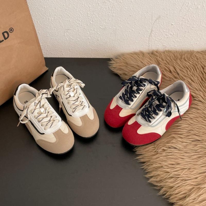 Red Retro Inner Height-increasing Flat-bottomed German Training Shoes Women's Summer New Versatile Soft-soled Sports and Leisure Board Shoes