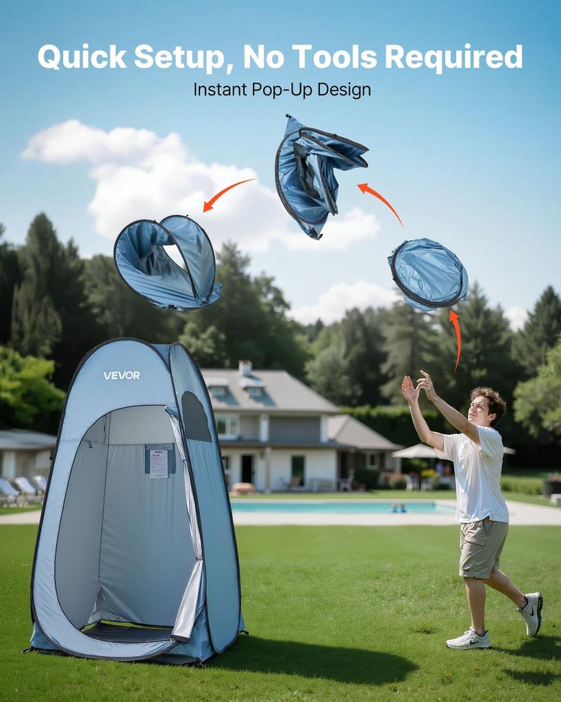 Pop Up Shower Tent, Instant Portable Privacy Tent Changing Room with Ground Stakes, Ropes, and Carry Bag, 190T Polyester with Silver Coating, Quick