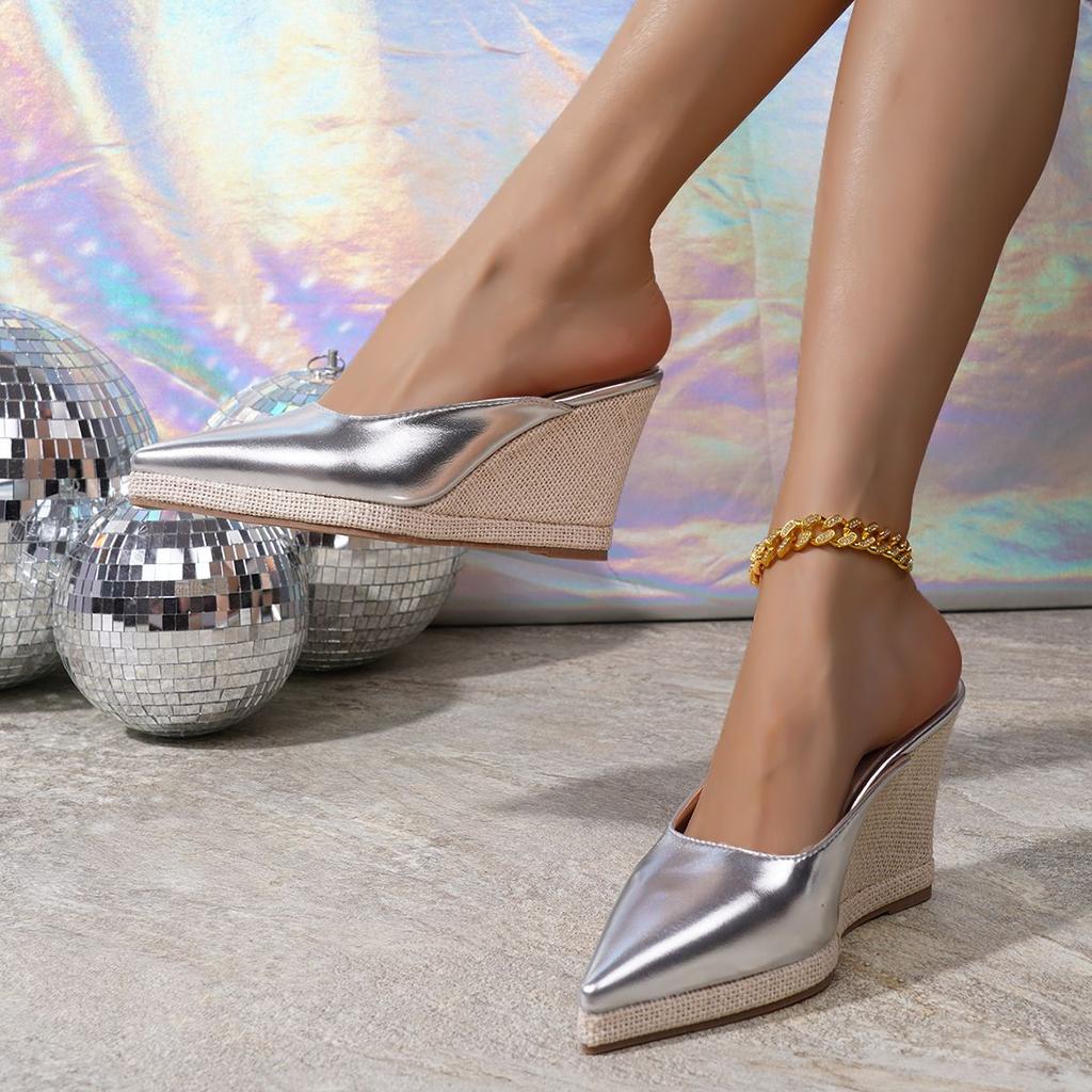 Modische High Heels für Damen Gold Schwarz Silber Elegante Damenschuhe Luxuriös Handgefertigt Gewebt Leichte Damen Mules Hausschuhe