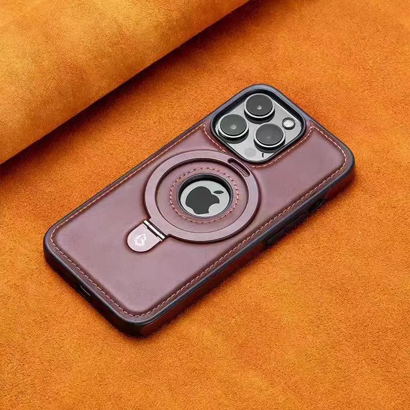 PU Leather Magnetic Ring Stand Phone Case For iPhone 12 13 14 15 Pro Max 14 15 Plus Magnetic Magsafe Wireless Charging Case