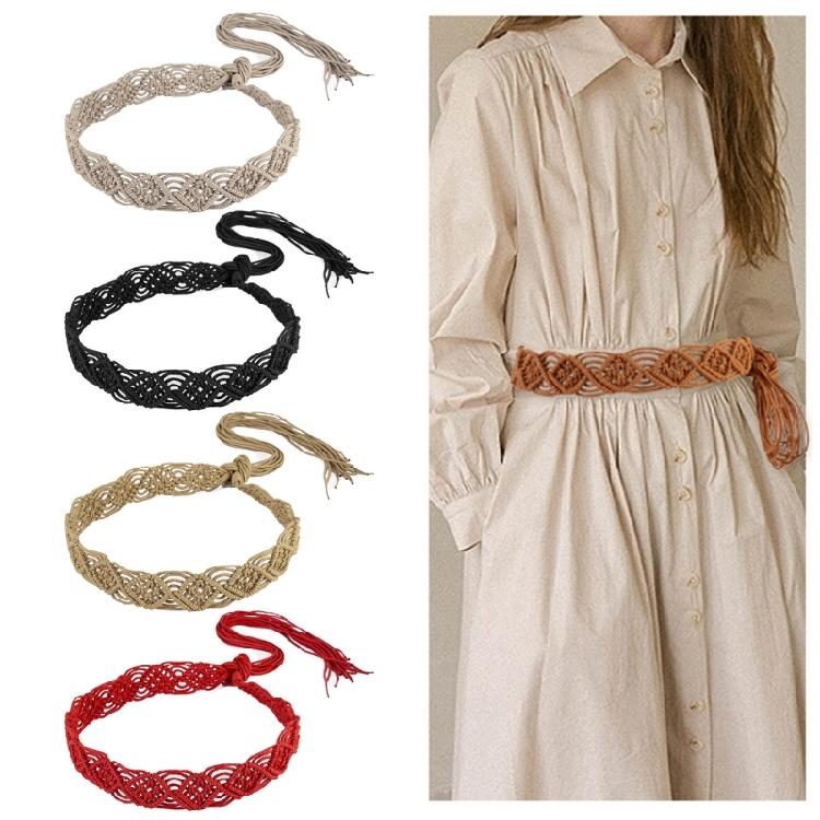 Vintage Bohemian Rope Belt for Women Fashion Handmade Crochet Waist Belt Girl Travel Waistband for Dress Vacation Belt