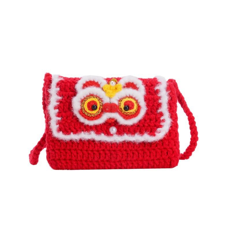 

Crocheted little lion boys and girls change bag 2025 new children s bag червоний